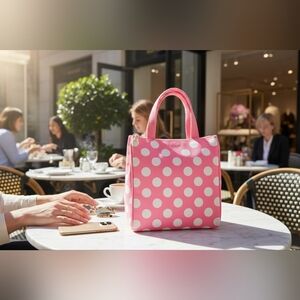 Kate Spade Pink & White Polka Dot Insulated Lunch Tote